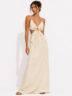 Zara Cream Ring-Front Cutout Maxi Dress